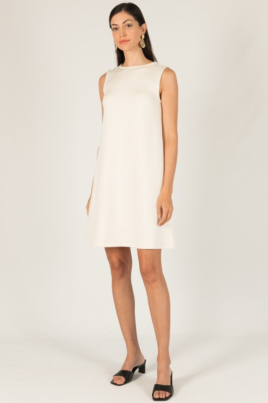 SCUBA MODAL SLEEVELESS SHIFT DRESS--EGGSHELL