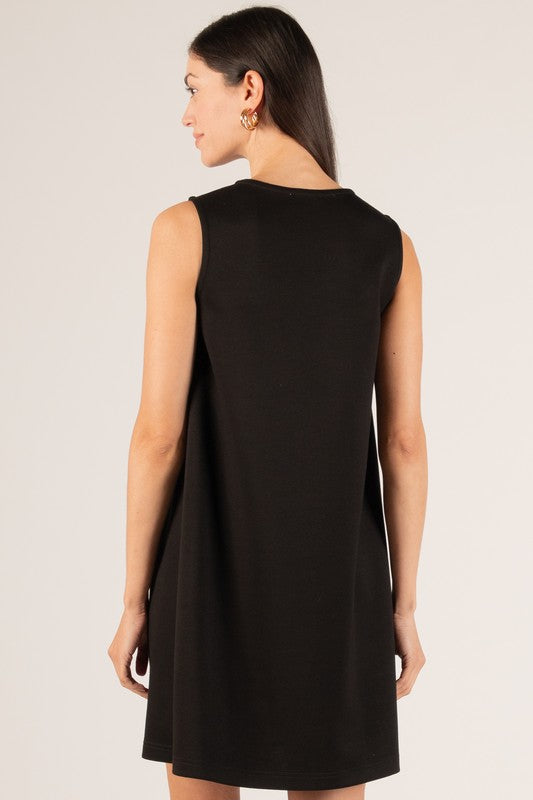 SCUBA MODAL SLEEVELESS SHIFT DRESS--BLACK