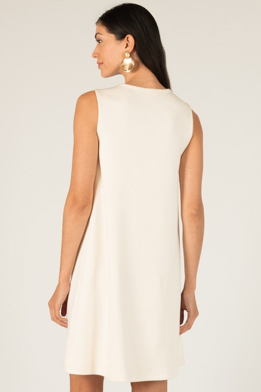 SCUBA MODAL SLEEVELESS SHIFT DRESS--EGGSHELL