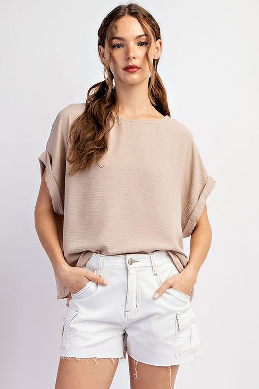 BASIC SHORT SLEEVE TOP--TAUPE