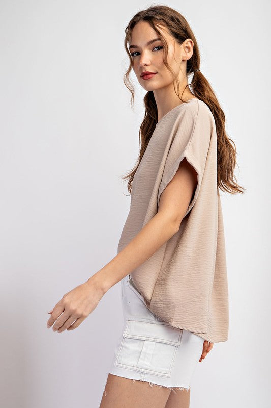 BASIC SHORT SLEEVE TOP--TAUPE