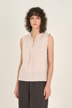 SLEEVELESS LINEN TOP--KHAKI