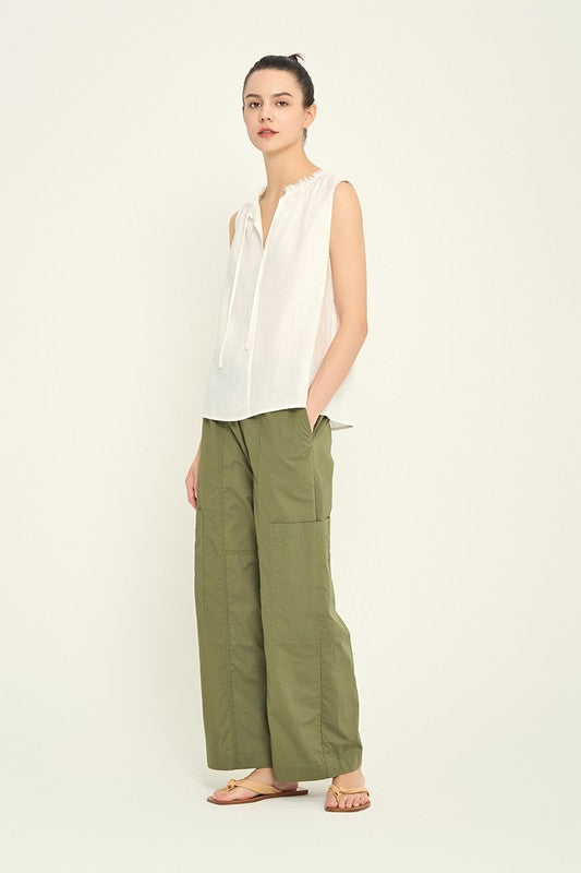 SLEEVELESS LINEN TOP--WHITE