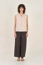 SLEEVELESS LINEN TOP--KHAKI