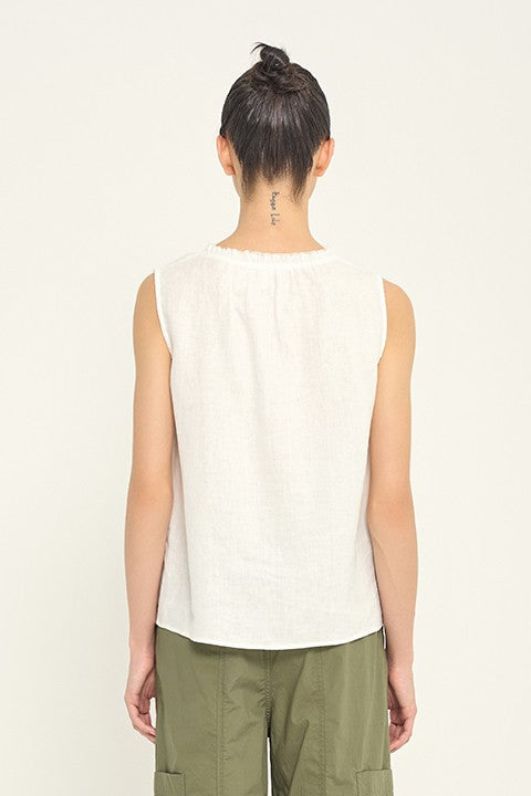 SLEEVELESS LINEN TOP--WHITE