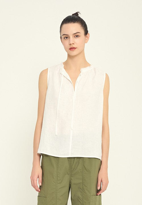 SLEEVELESS LINEN TOP--WHITE