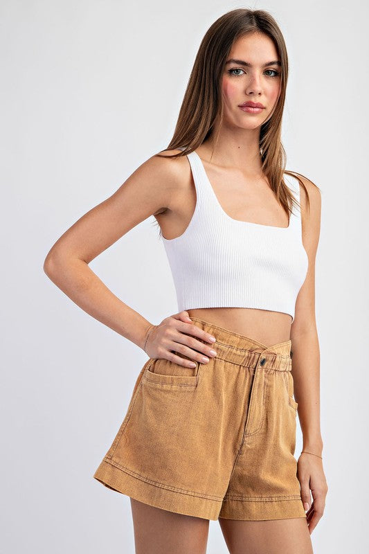 MINERAL WASHED SHORTS--CLAY