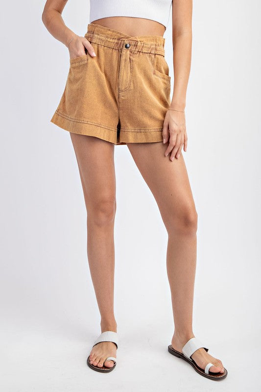 MINERAL WASHED SHORTS--CLAY