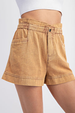 MINERAL WASHED SHORTS--CLAY