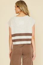 STRIPED SLEEVELESS SWEATER--BROWN
