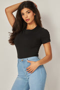 ESSENTIAL SHORT SLEEVE BODYSUIT--BLACK