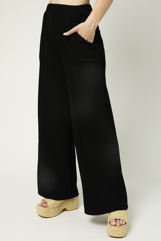 WIDE LEG RIBBED PANTS