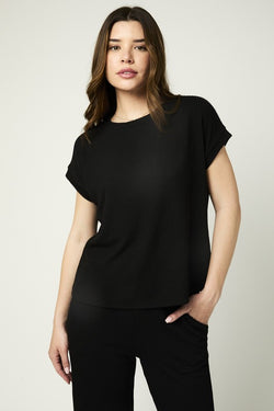 SHORT SLEEVE RIBBED TOP