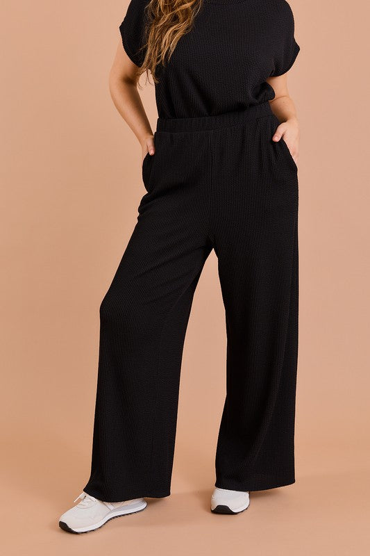 CURVY WIDE LEG RIBBED PANTS