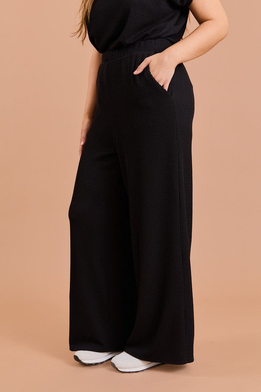 CURVY WIDE LEG RIBBED PANTS