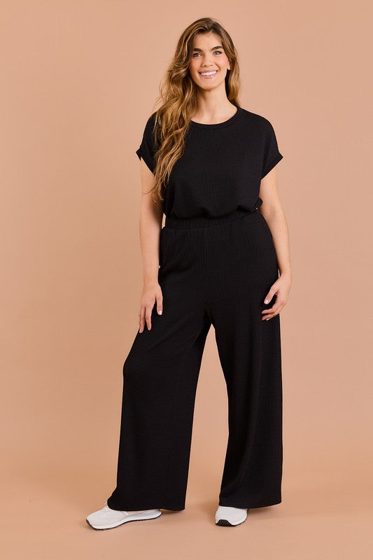 CURVY WIDE LEG RIBBED PANTS