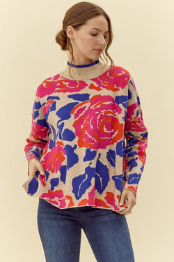 CURVY ALL MY LIFE FLORAL MOCK NECK SWEATER