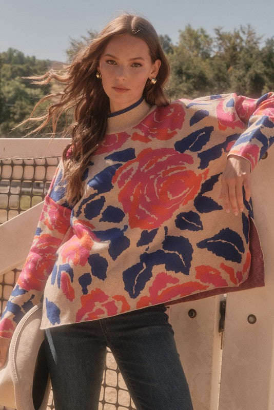 ALL MY LIFE FLORAL MOCK NECK SWEATER