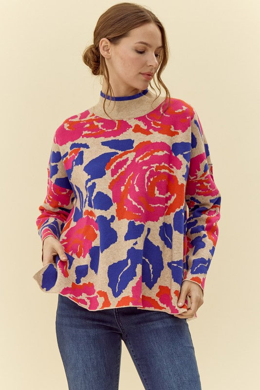 ALL MY LIFE FLORAL MOCK NECK SWEATER