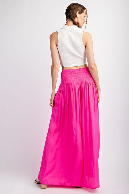 WIDE LEG FLOWY PANTS--HOT PINK