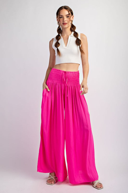 WIDE LEG FLOWY PANTS--HOT PINK