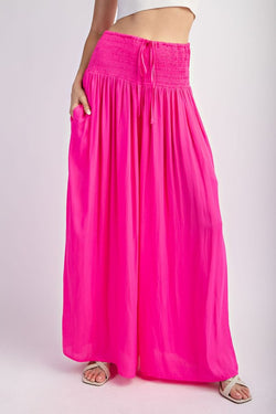 WIDE LEG FLOWY PANTS--HOT PINK