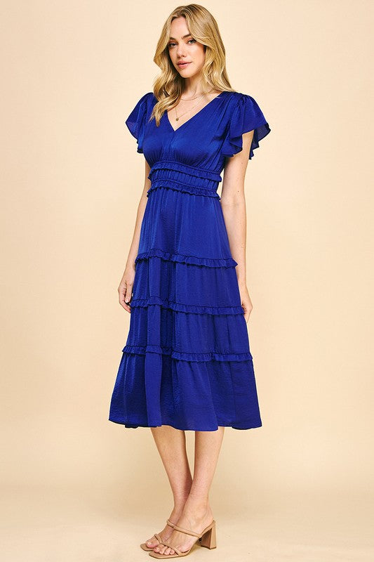 SIMPLY IRRESISTABLE EMPIRE MIDI DRESS--COBALT BLUE