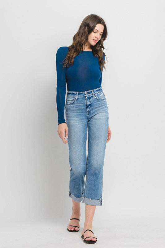 FLYING MONKEY HIGH RISE CUFFED CROP STRAIGHT