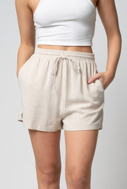 SIDE SLIT LINEN SHORTS--OATMILK