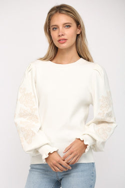 THERE SHE GOES EMBELLISHED SLEEVE SWEATER