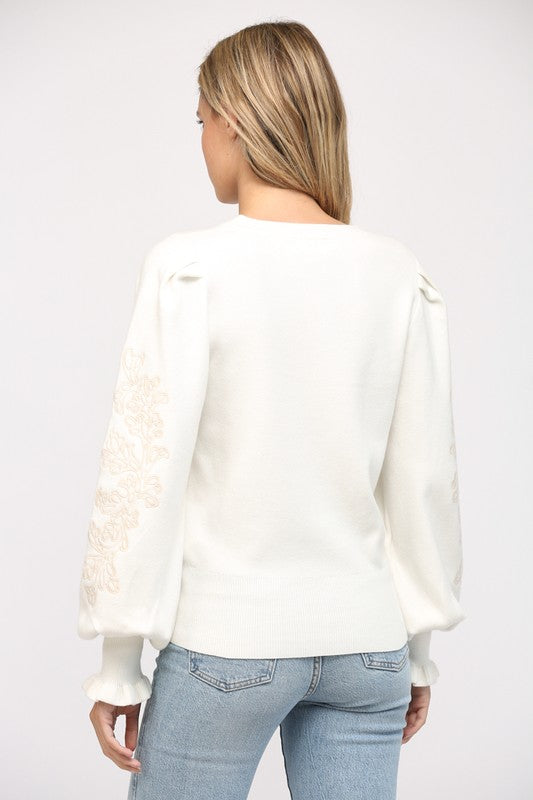 THERE SHE GOES EMBELLISHED SLEEVE SWEATER