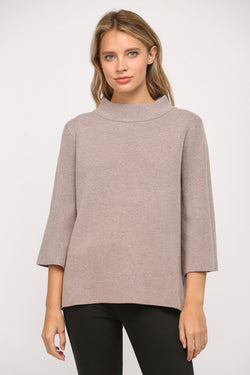 MOCK NECK BELL SLEEVE SWEATER--MOCHA