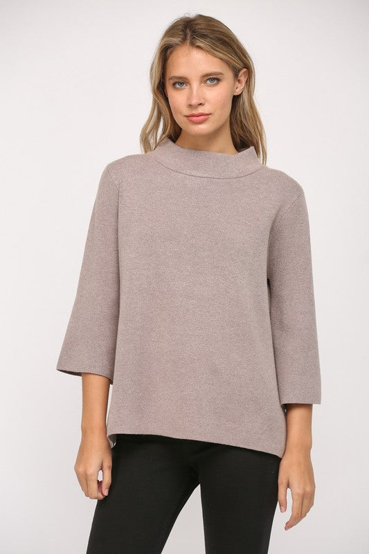 MOCK NECK BELL SLEEVE SWEATER--MOCHA