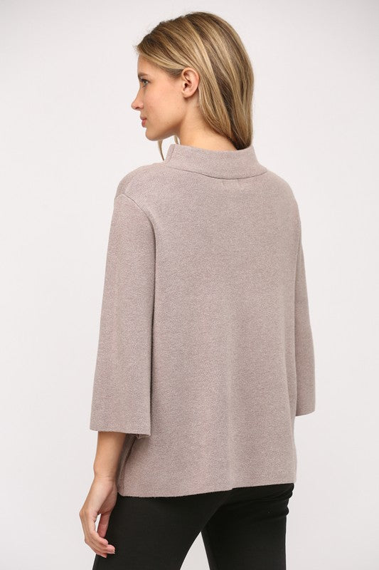 MOCK NECK BELL SLEEVE SWEATER--MOCHA