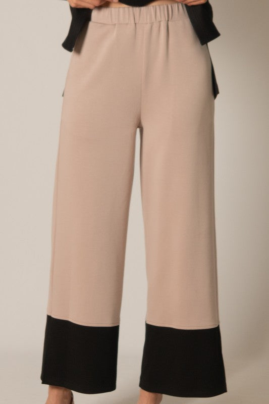 SCUBA MODAL COLORBLOCK PANTS--TAUPE/BLACK