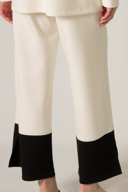 SCUBA MODAL COLORBLOCK PANTS--IVORY/BLACK