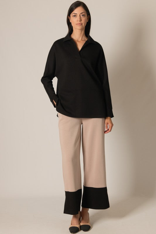 SCUBA MODAL COLORBLOCK PANTS--TAUPE/BLACK