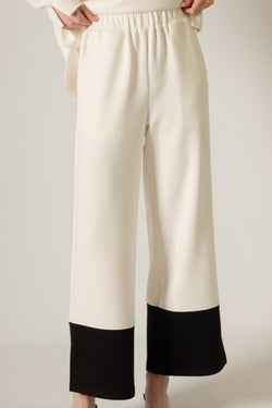 SCUBA MODAL COLORBLOCK PANTS--IVORY/BLACK