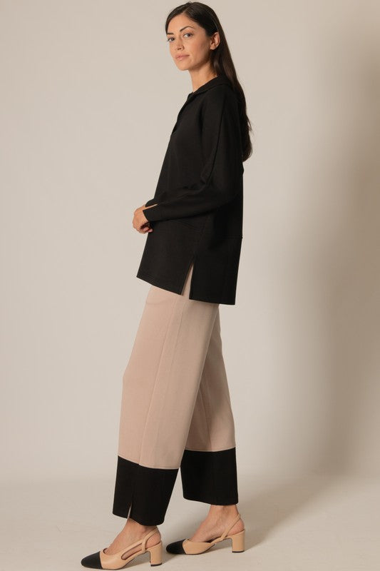 SCUBA MODAL COLORBLOCK PANTS--TAUPE/BLACK