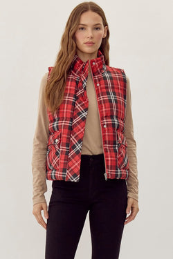 GO TEAM PLAID VEST--RED/BLACK MIX