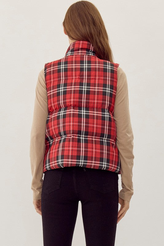 GO TEAM PLAID VEST--RED/BLACK MIX