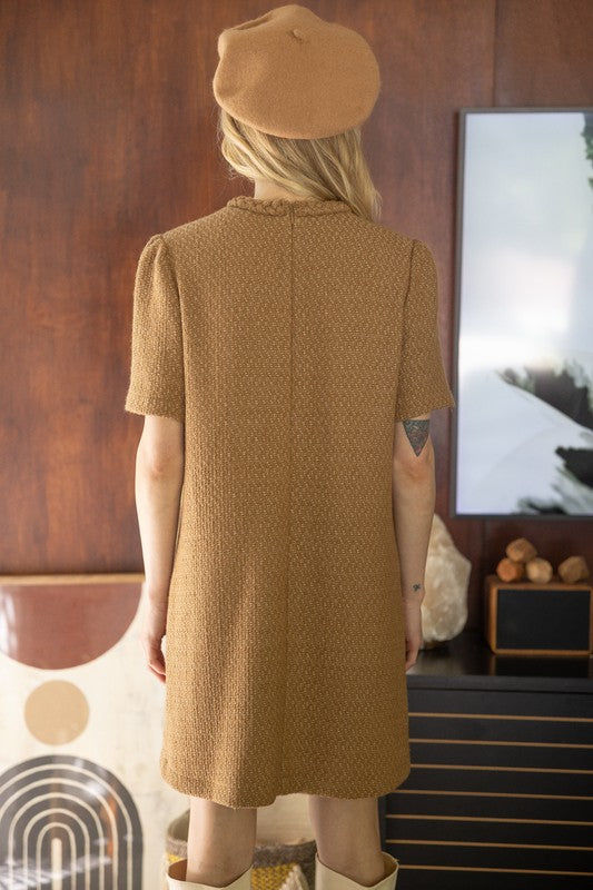 DOUBLE POCKET TWEED DRESS--CAMEL