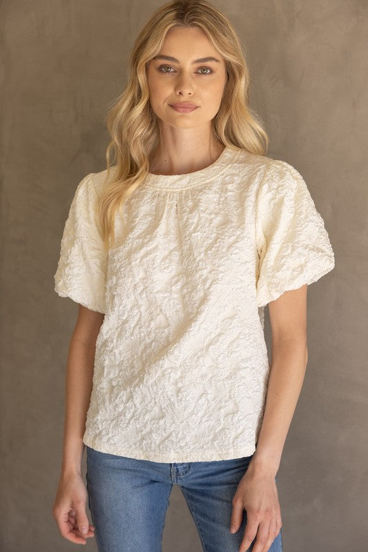 PURE INNOCENCE FLORAL TEXTURED TOP--CREAM