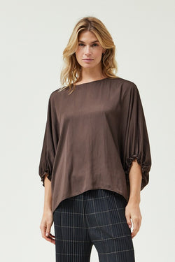 OVERSIZED 3/4 SLEEVE TOP--DARK ROAST