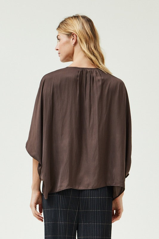 OVERSIZED 3/4 SLEEVE TOP--DARK ROAST