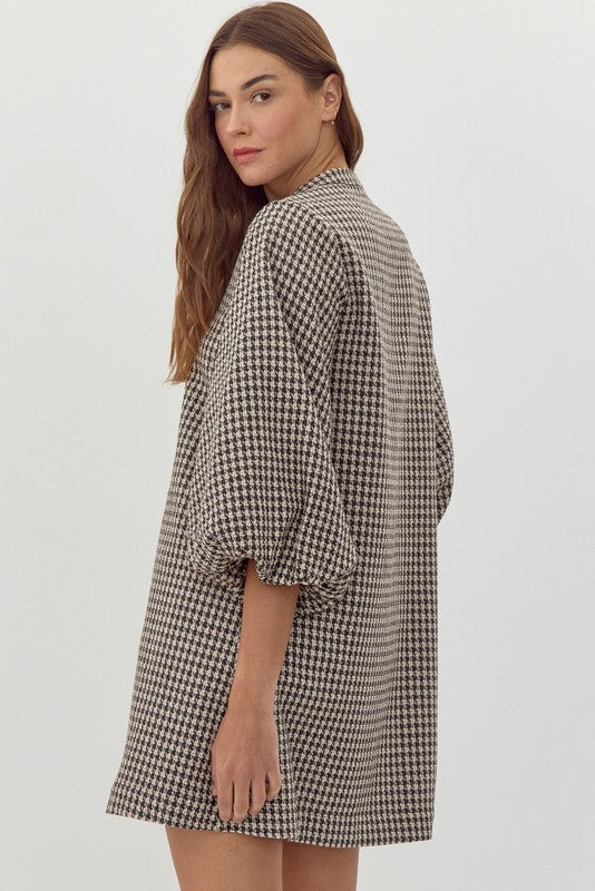 ALL EYES ON YOU HOUNDS TOOTH DRESS--BLACK