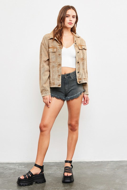 OVERIZED DENIM JACKET--CINNAMON