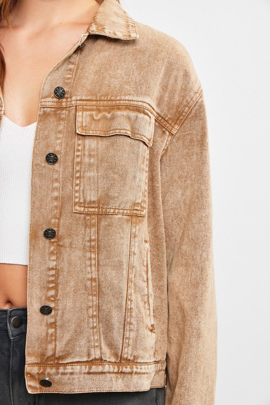 OVERIZED DENIM JACKET--CINNAMON