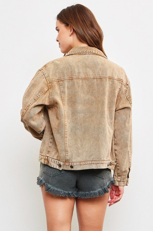 OVERIZED DENIM JACKET--CINNAMON