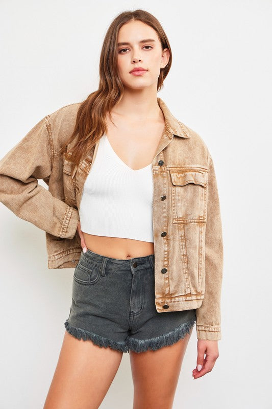 OVERIZED DENIM JACKET--CINNAMON